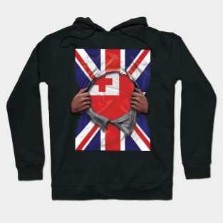 Tonga Flag Great Britain Flag Ripped - Gift for Togan From Tonga Hoodie